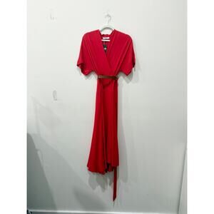 Beatrice Short Sleeve Surplice V-Neck Flowy A-Line Midi Dress Red Women's Size L